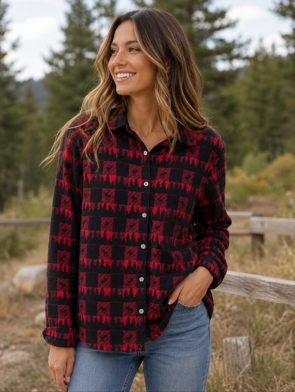 Vintage Lee Riders Red Black Flannel Shirt Womens Outdoor Buffalo Plaid Cabin M